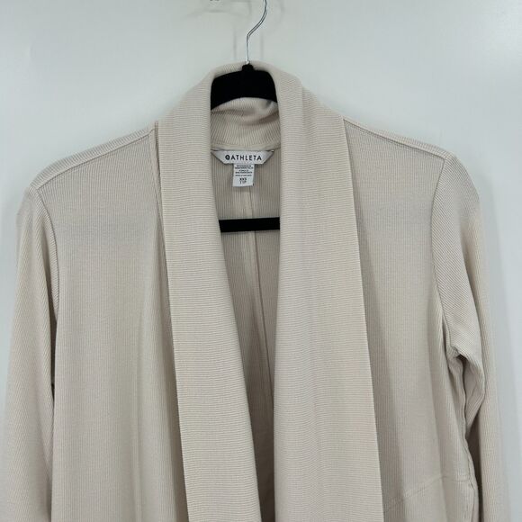 ATHLETA Cream Beige Pranayama Restore Rib Knit Wrap Cardigan Sweater Size XXS - Picture 6 of 12
